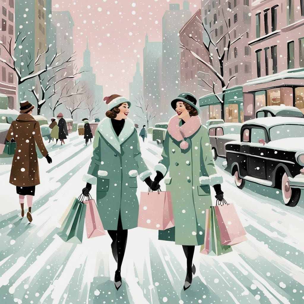 Vintage Christmas Postcard: 1920s New York Scene