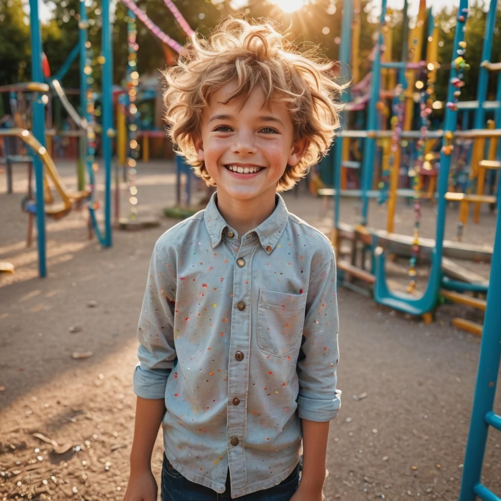 Joyful Boy in Playground: Pastel Portrait