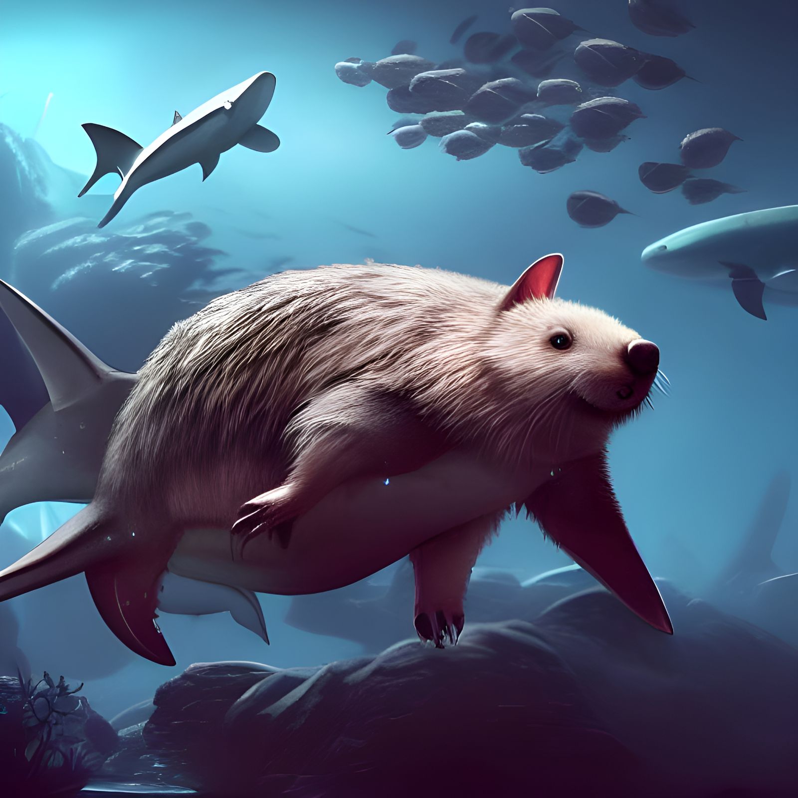 Wombat Shark Hybrid in Detailed Digital Painting