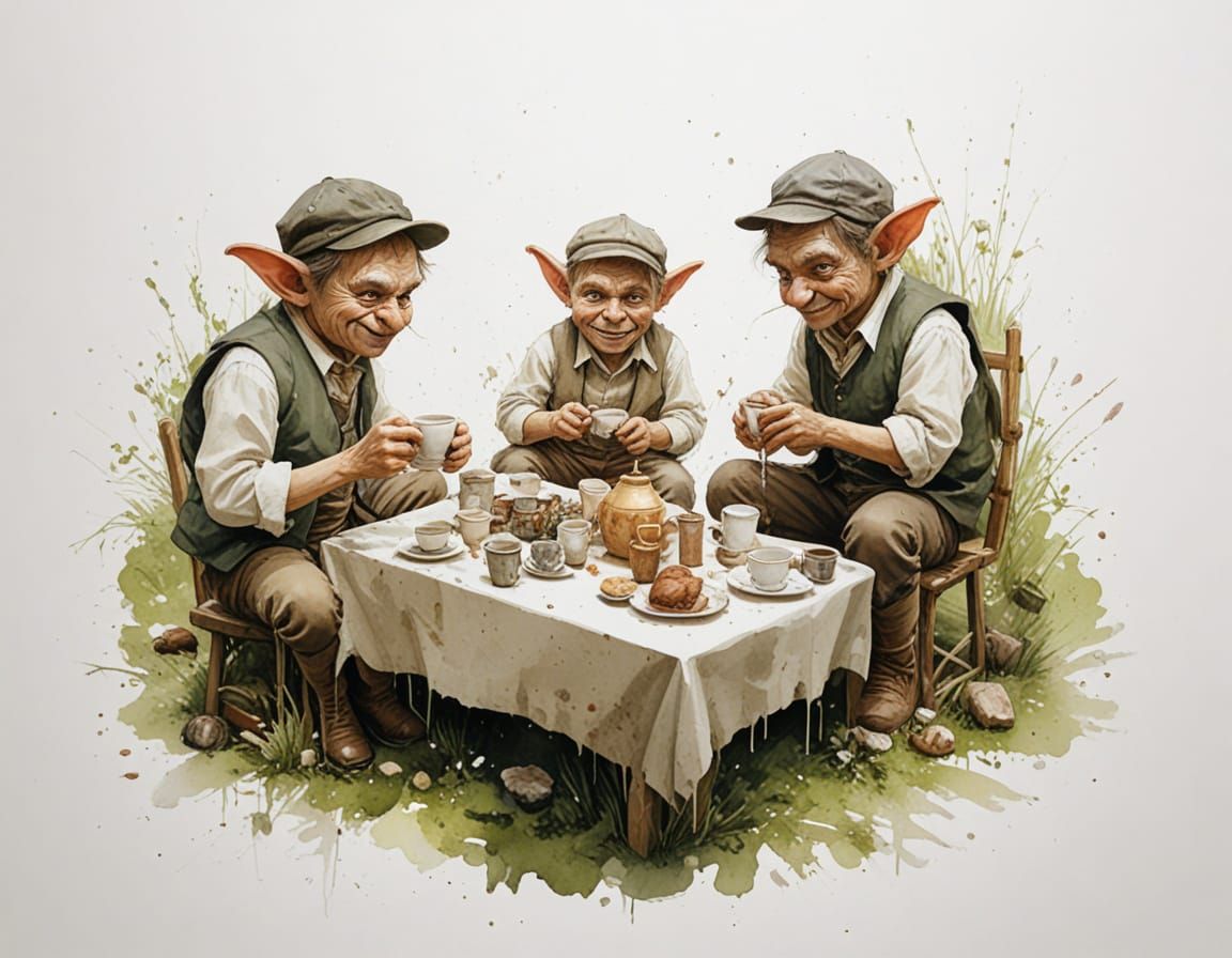 Whimsical Goblin Tea Party in Sunlit Clearing