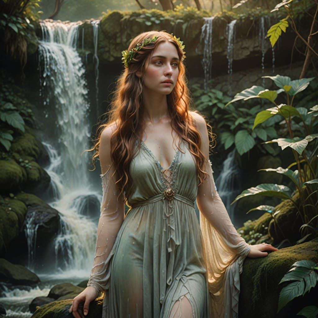 Serene Nymph in Pre-Raphaelite Style