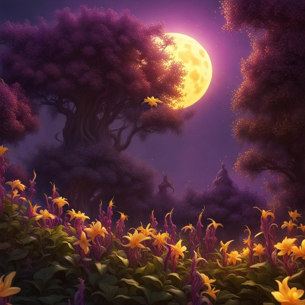 Sun and Moon with Honeysuckle in Dark Fantasy Art