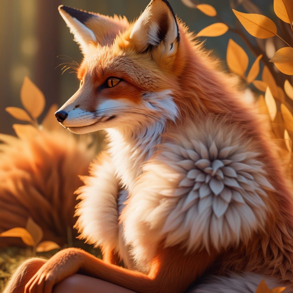 Woman in Fox Pose: Whimsical Digital Art