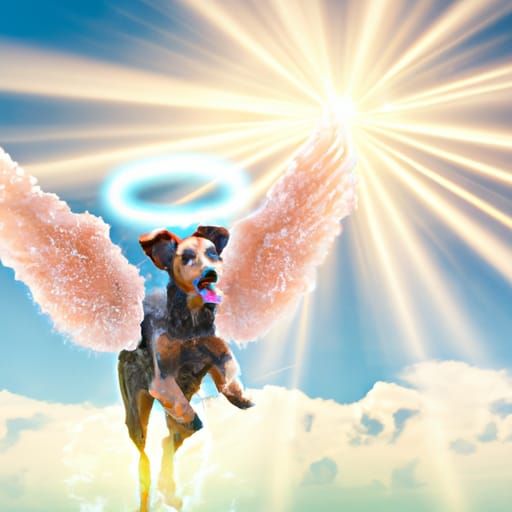 Dog with Angel Wings Chasing Ball