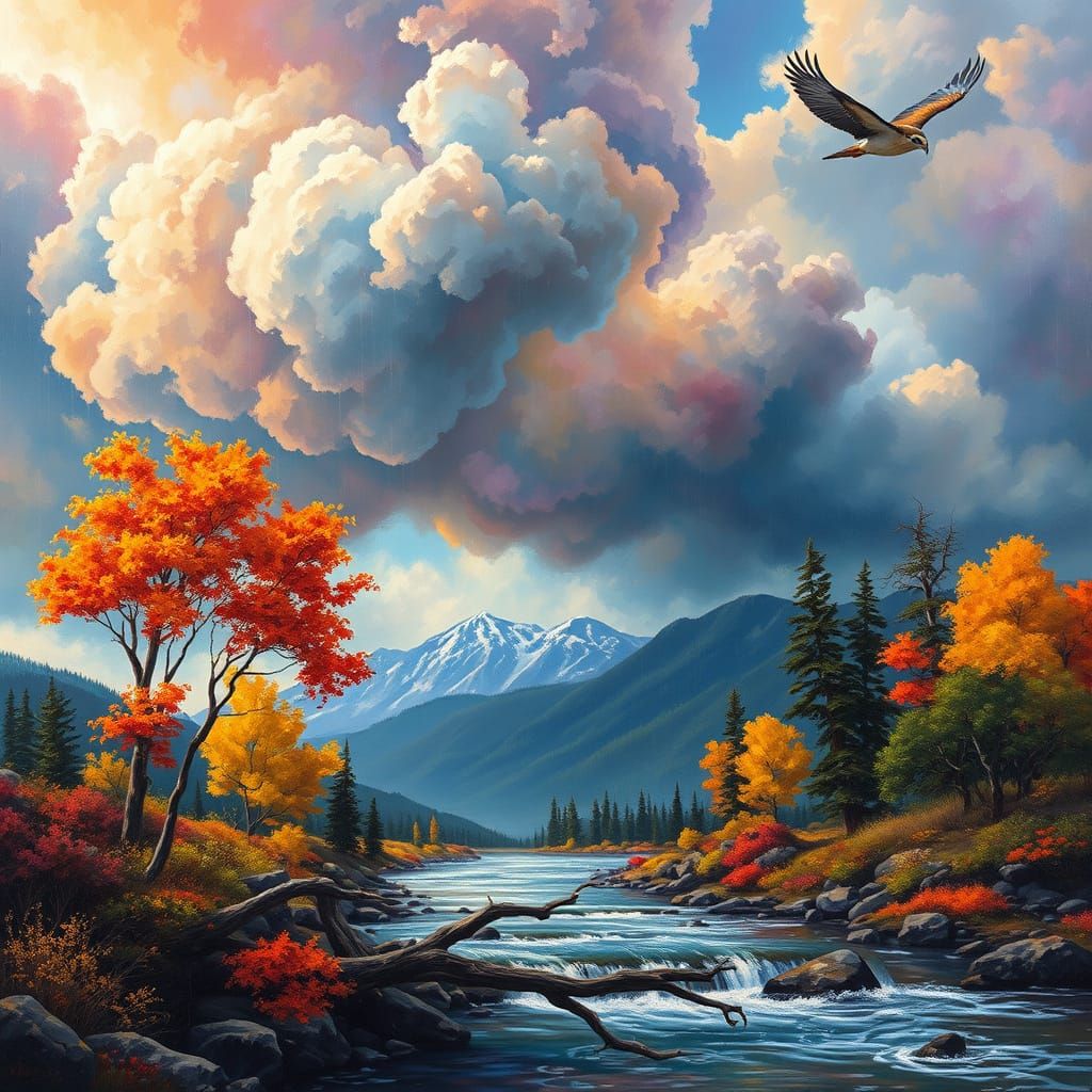 Dramatic Autumn Storm Landscape Oil Painting