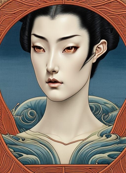 Serene Wave Goddess in Ukiyo-e Style