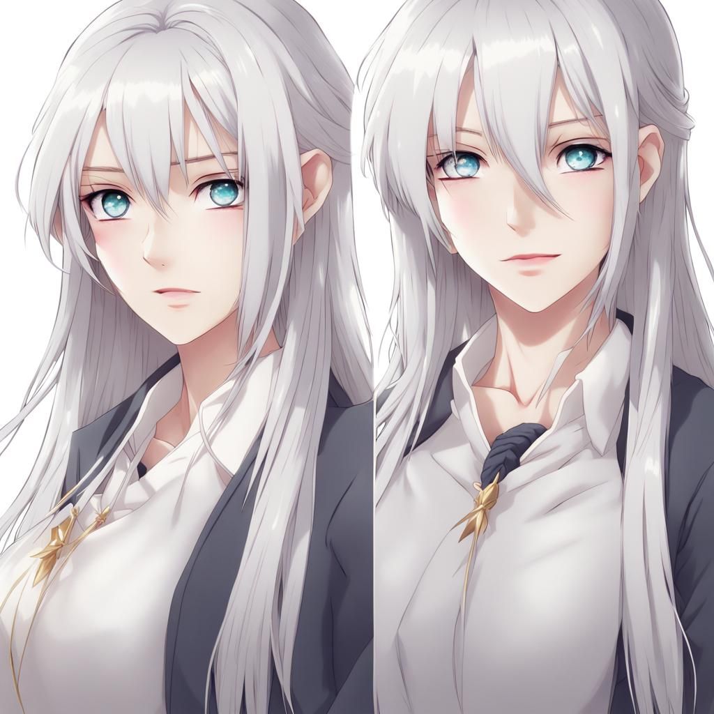 Anime Girl with Grey Eyes and White Hair