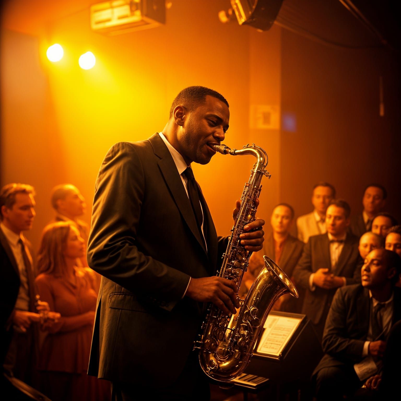 Jazz Musician in Smoky Club: Cinematic Film Still