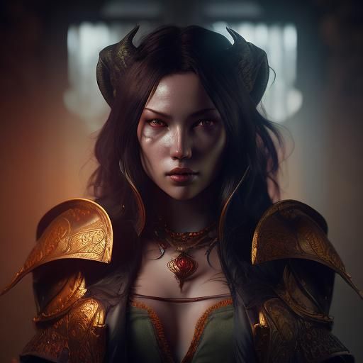 Tiefling Paladin Portrait in Hyperdetailed Style