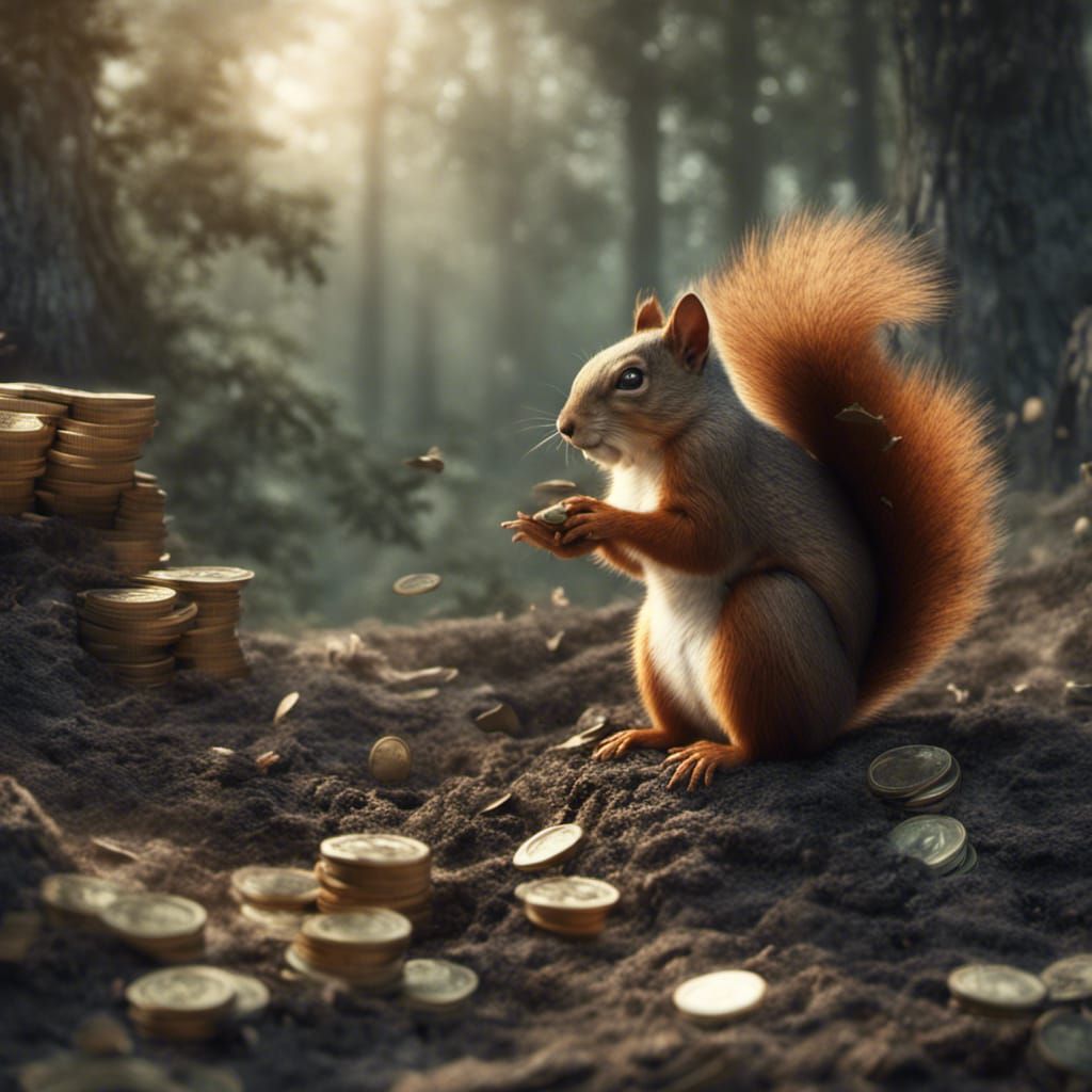 Squirrels Burying Money: Epic Cinematic Digital Painting