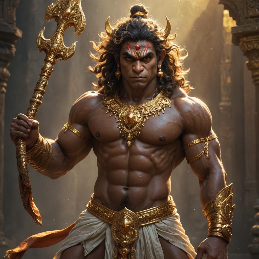 Glowing Lord Hanuman Concept Art in Dark Fantasy Style