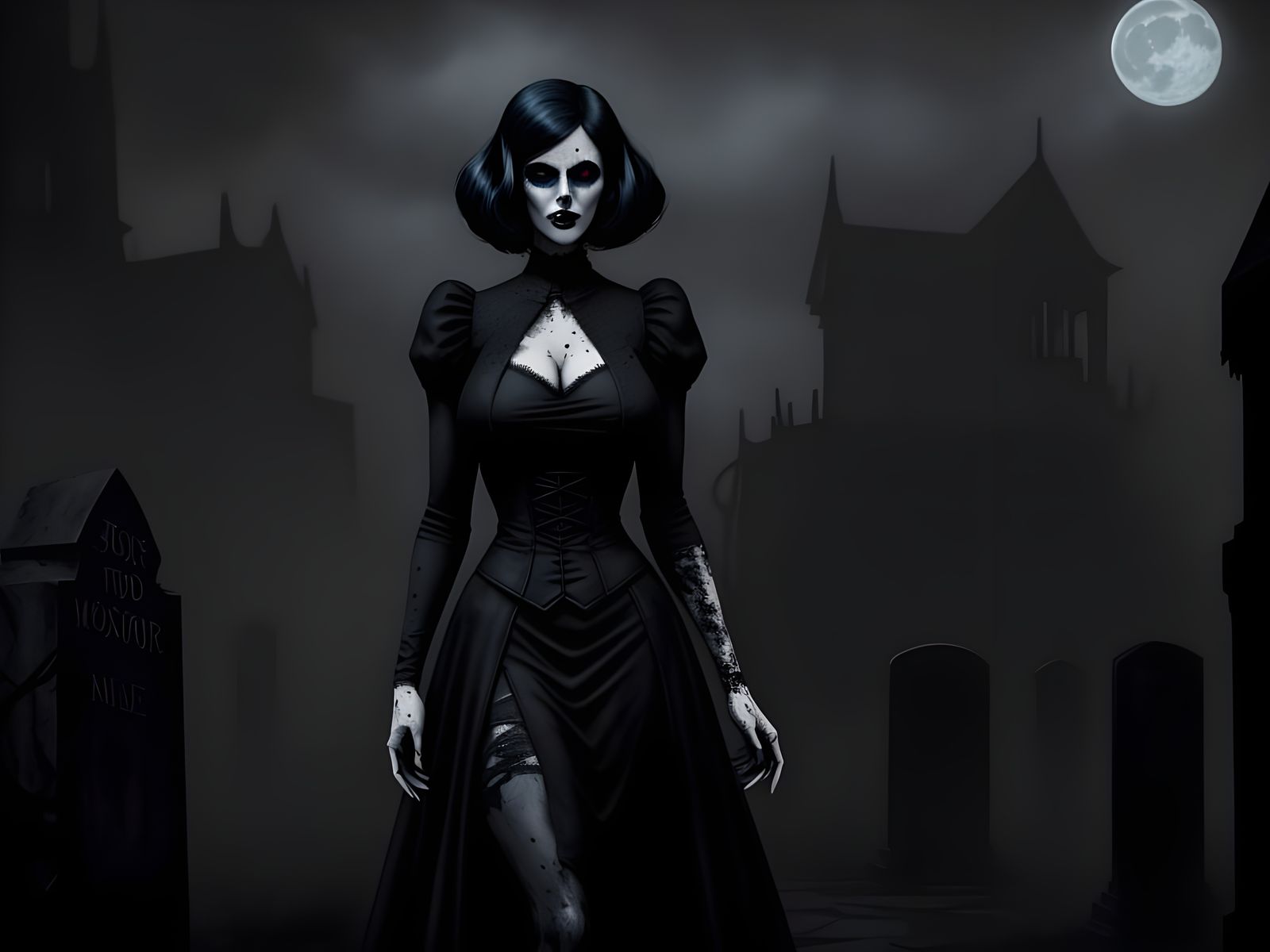 Goth Woman in Moonlit Graveyard Comic Art