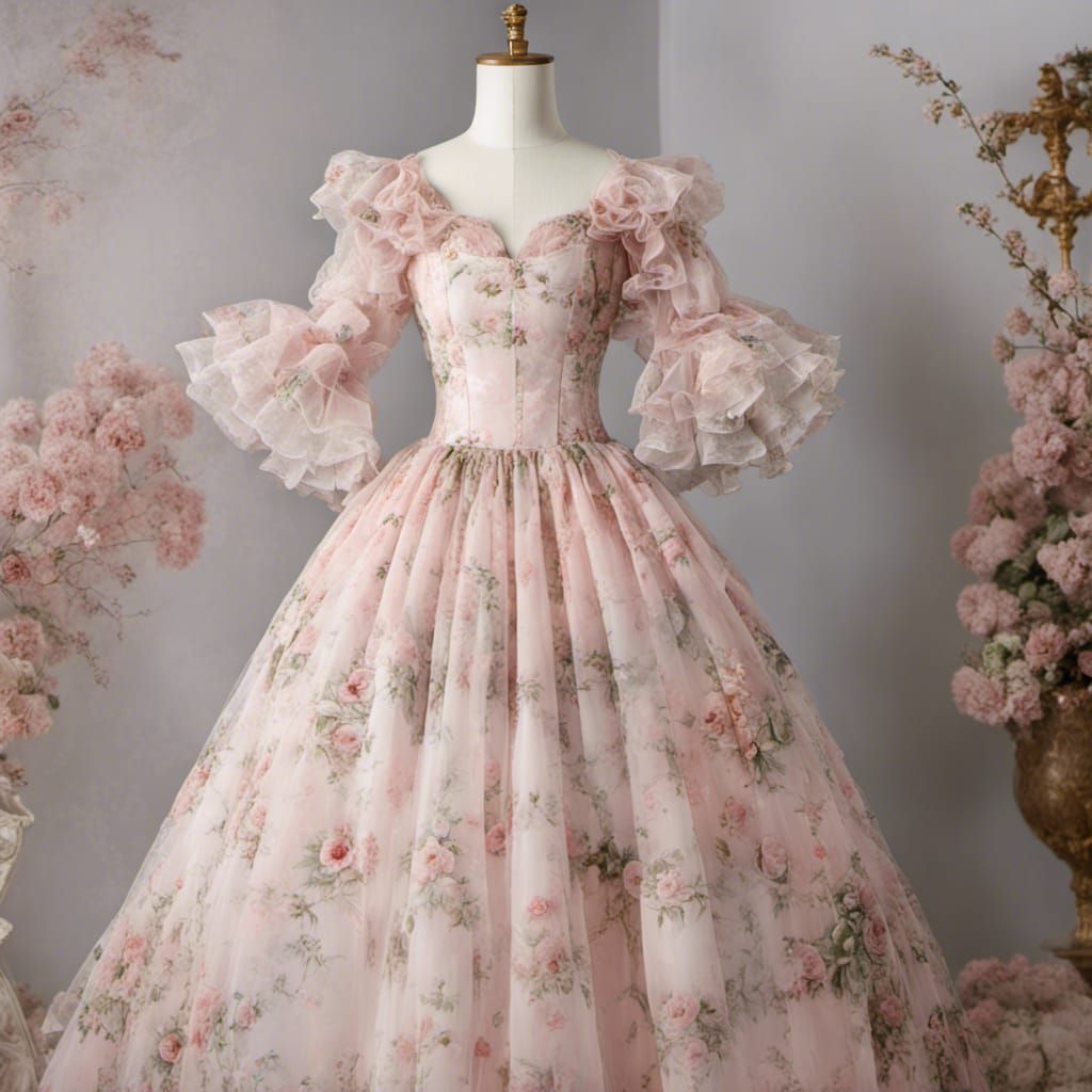 Rococo Princess Dress with Floral Print on Form