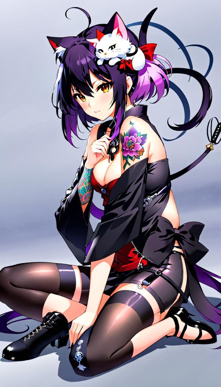 nekomata, tattoo design, by artist "anime", Anime Key Visual...