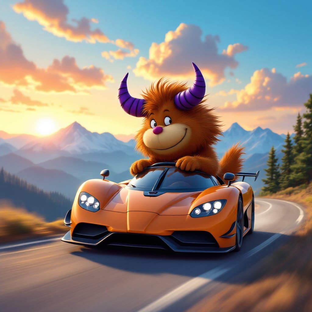 Moomins Stinky Drives Hypercar in Anime Style