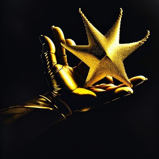 Golden Star in Dali-Inspired Hand