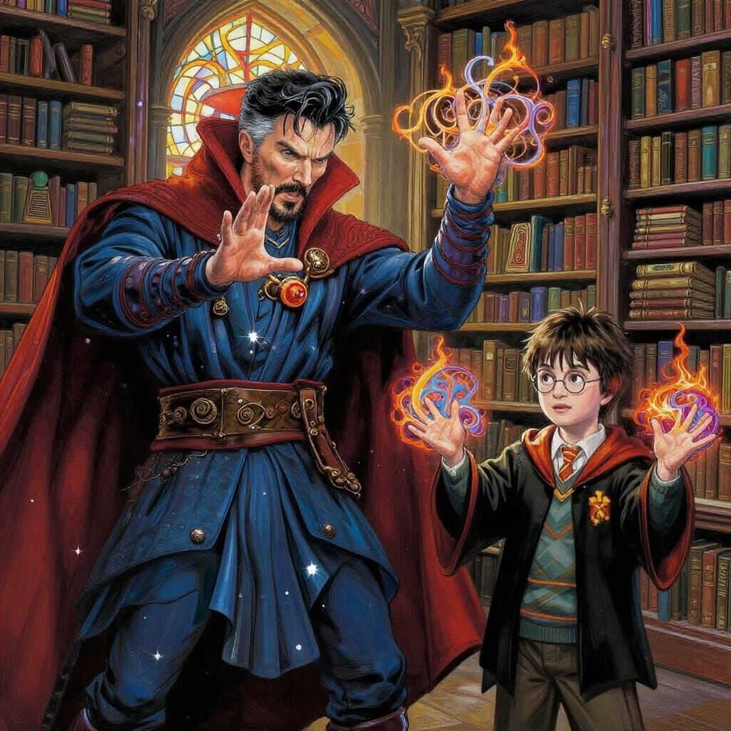 Doctor Strange Teaches Harry Potter Magic in Vibrant Style