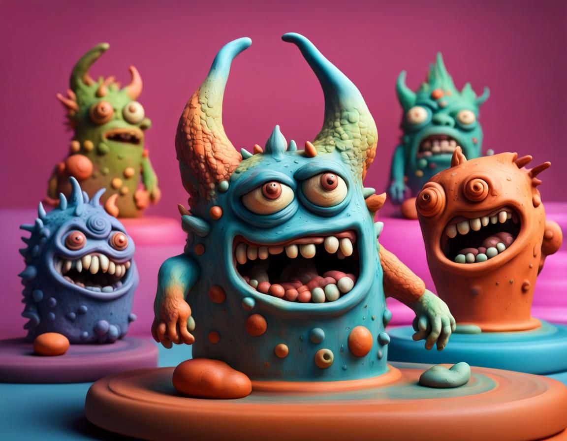 Hyperrealistic Clay Pottery Monsters in Splash Art Style