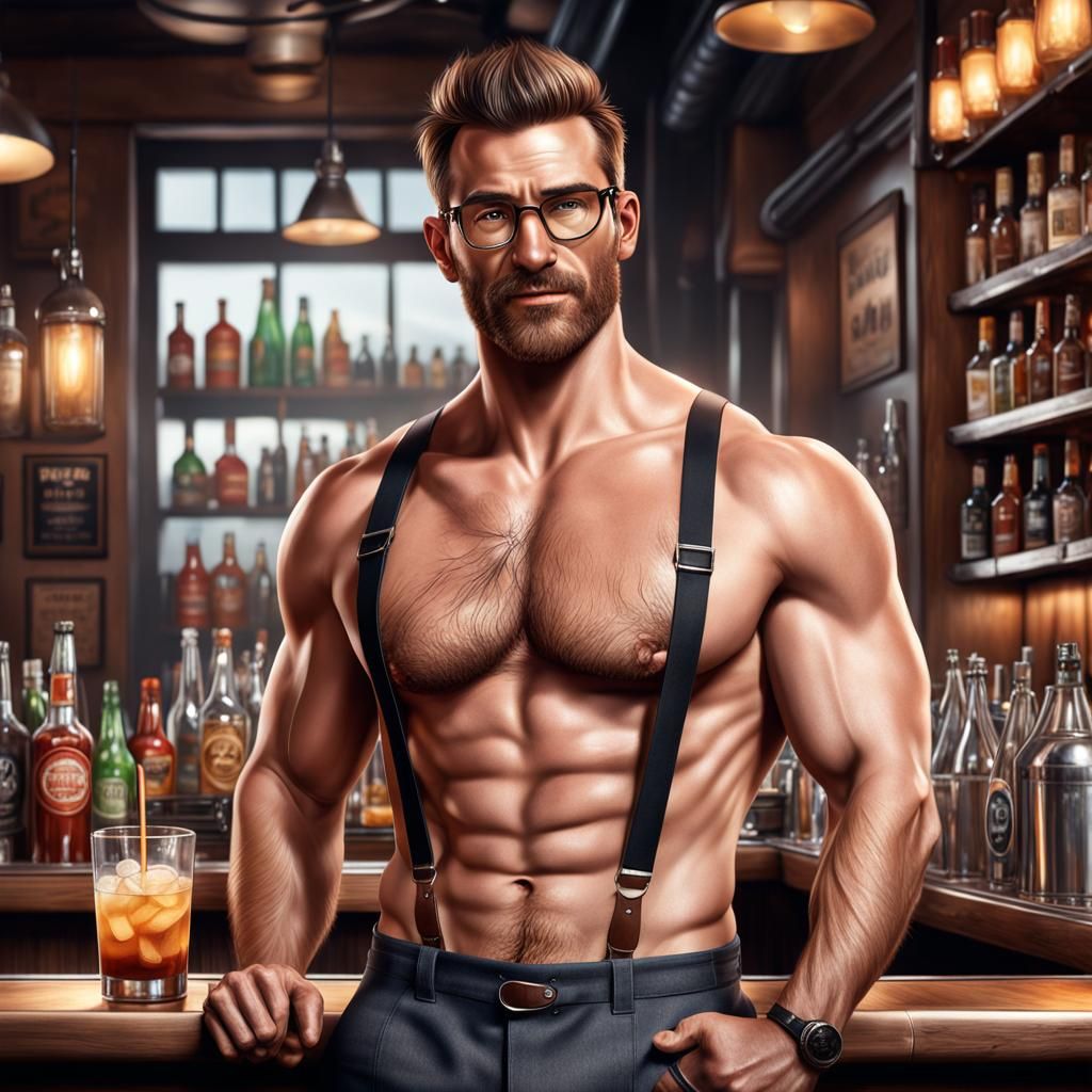 Handsome Bartender Mixes Drinks in Cozy Gay Bar