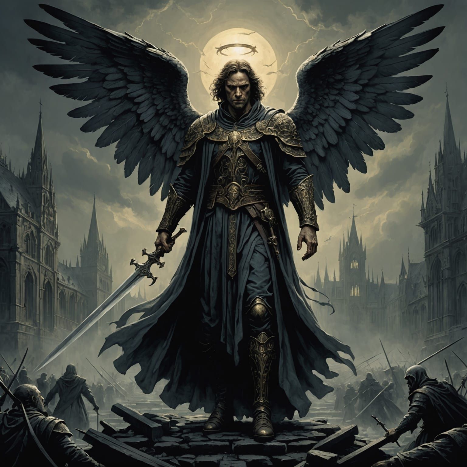 Dark Angel of Horror in Engraving Style