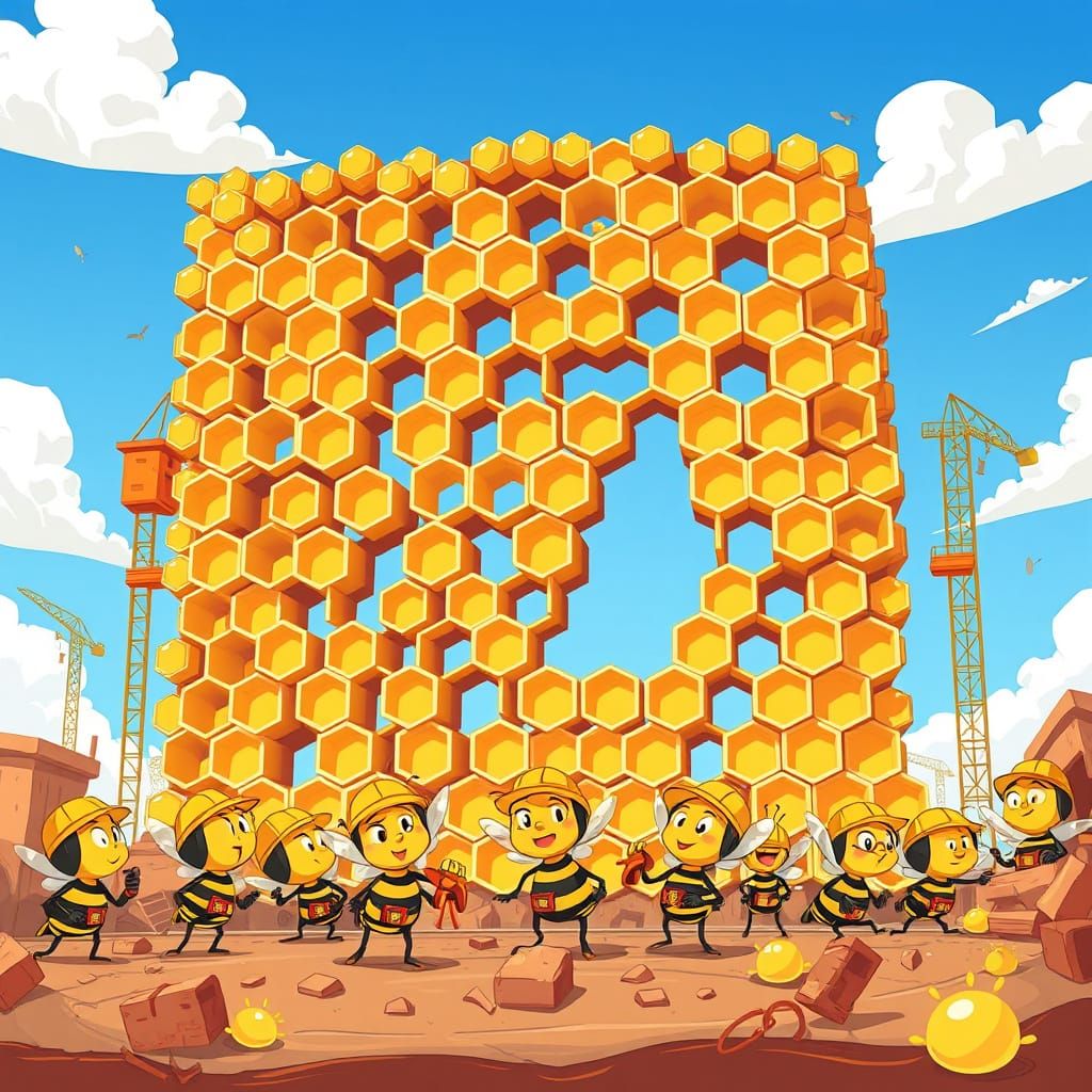 Bees Build Whimsical Honey Wall in Colorful Cartoon Style