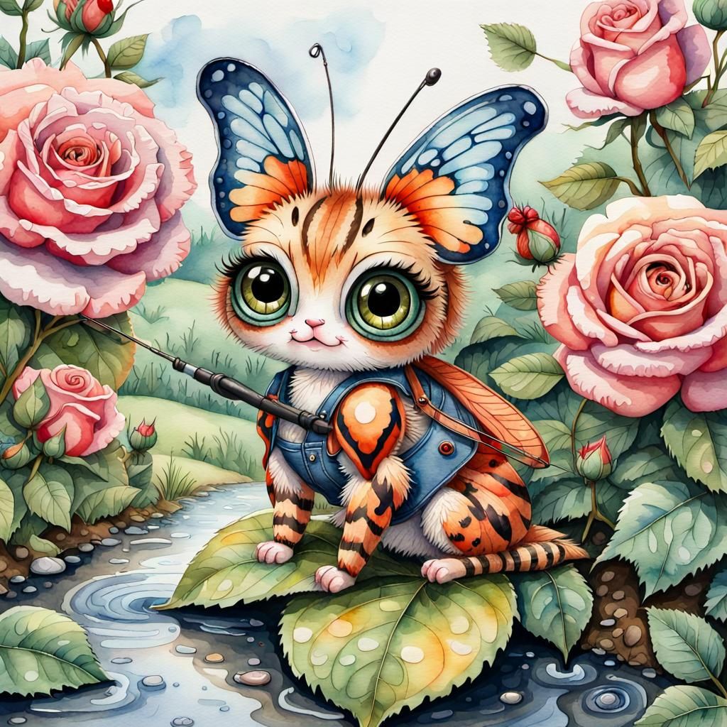 Charming Butterfly Fisherman in Watercolor