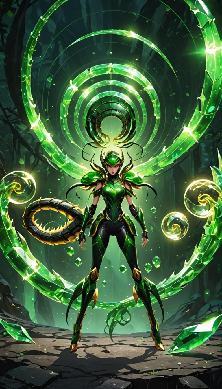 Scorpion Girl with Crystal Skin in Cyberpunk Style
