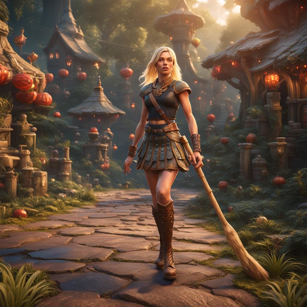 Blonde Model in Field, Detailed Matte Painting