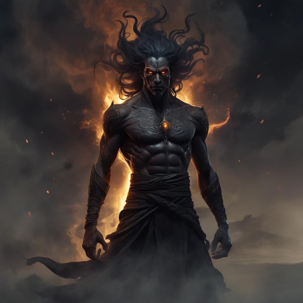 Shadowy Jinn in Barren Desert: Dark Fantasy Portrait