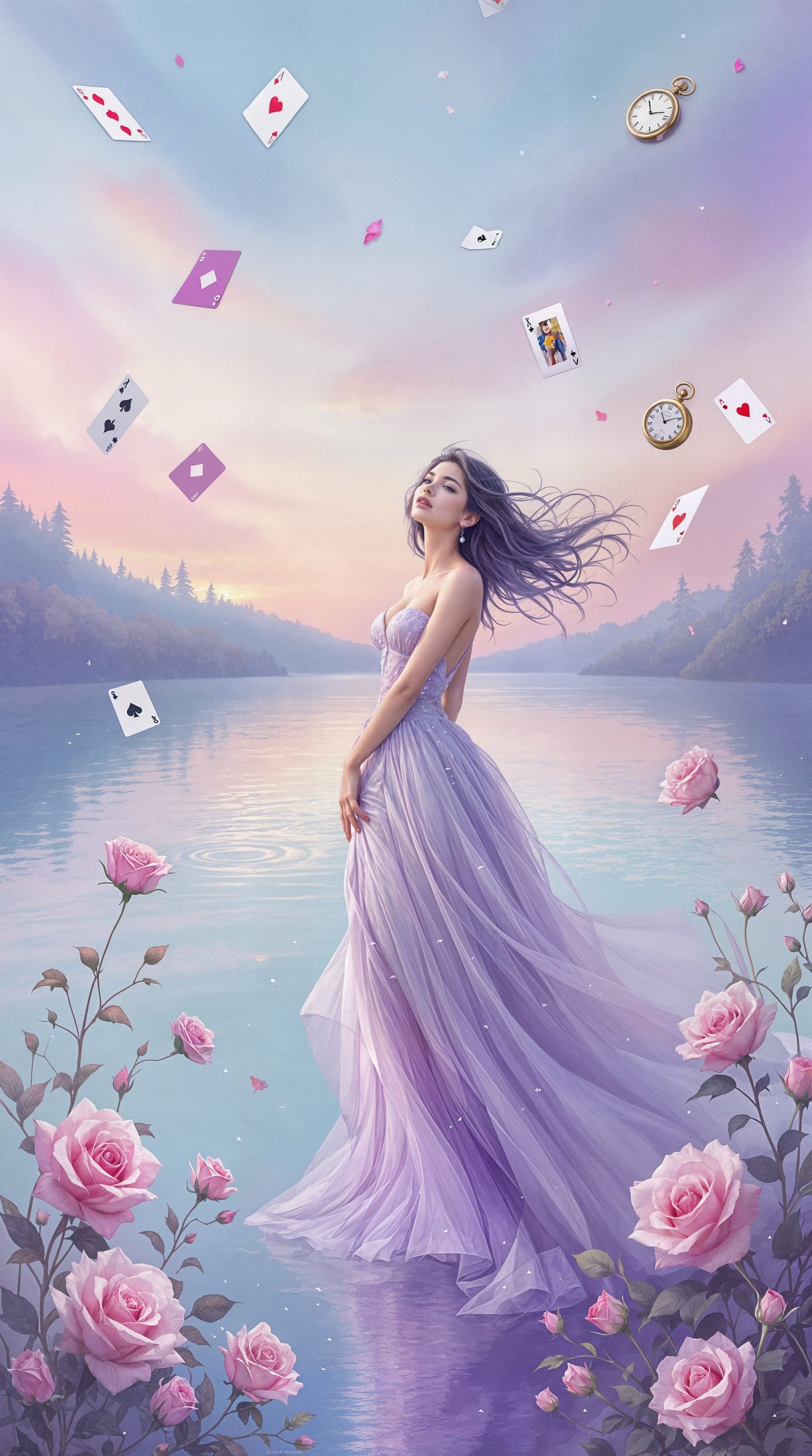 Ethereal Dreamscapes: Woman by Whimsical Lake