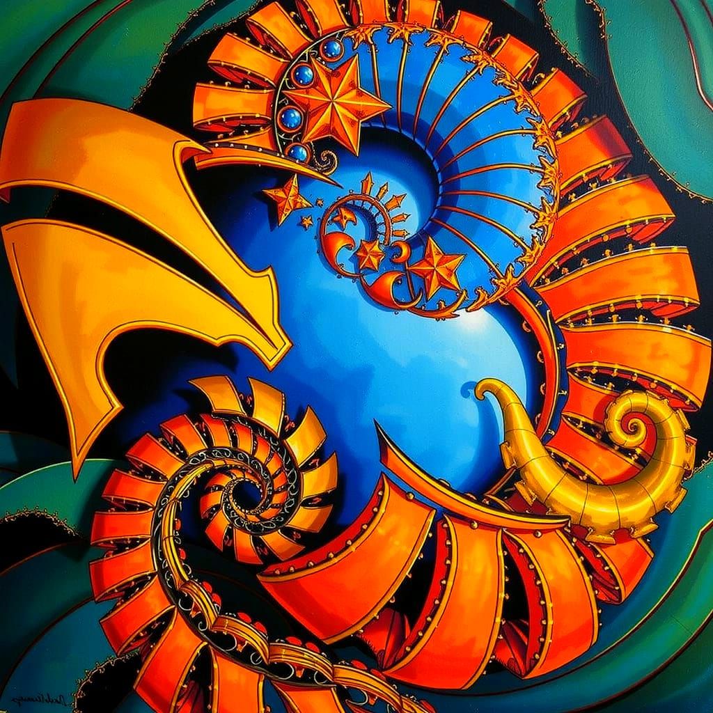 Abstract Mathematical Curves and Spirals Rendered Artistical...