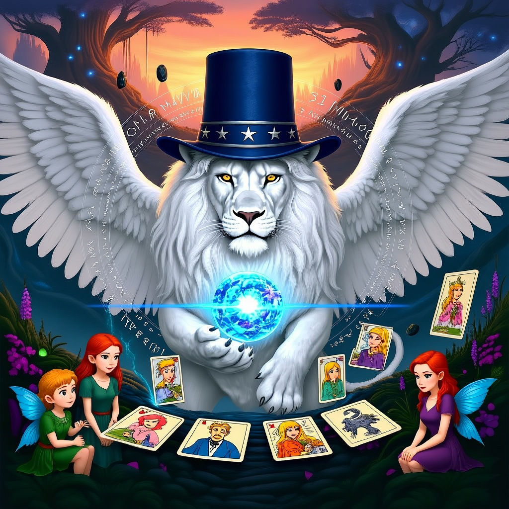 Winged Lion Gazing into Crystal Ball: Fantasy Art