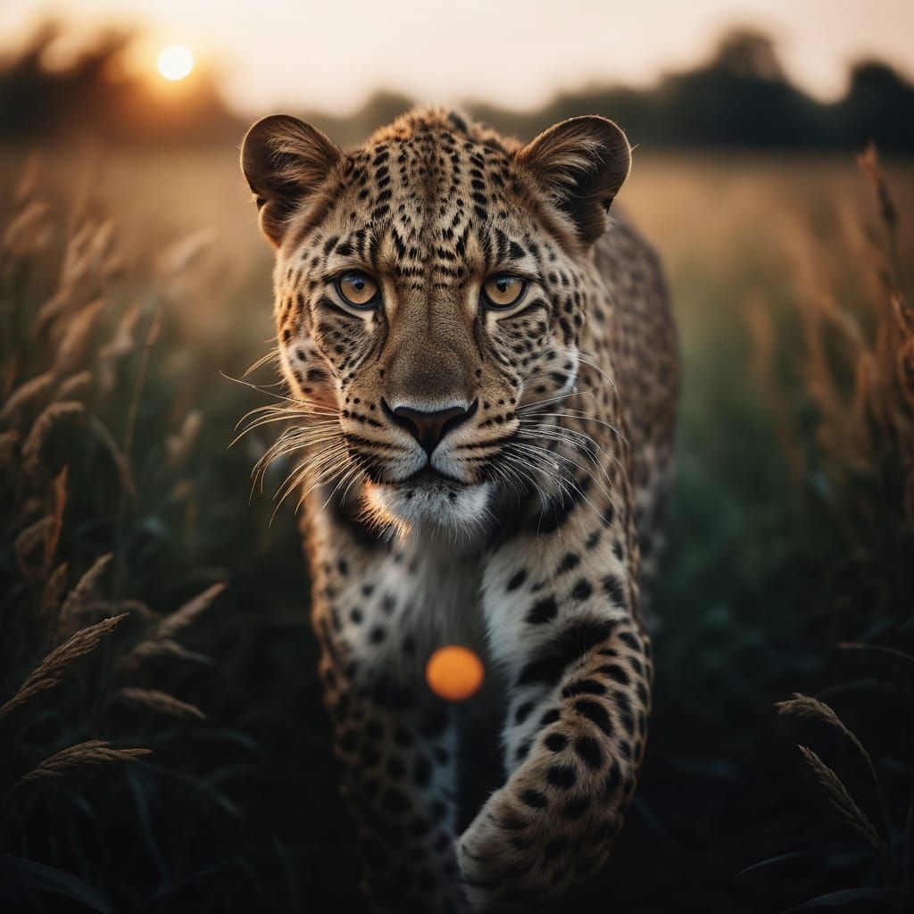 Majestic Leopard in Golden Savannah Sunset