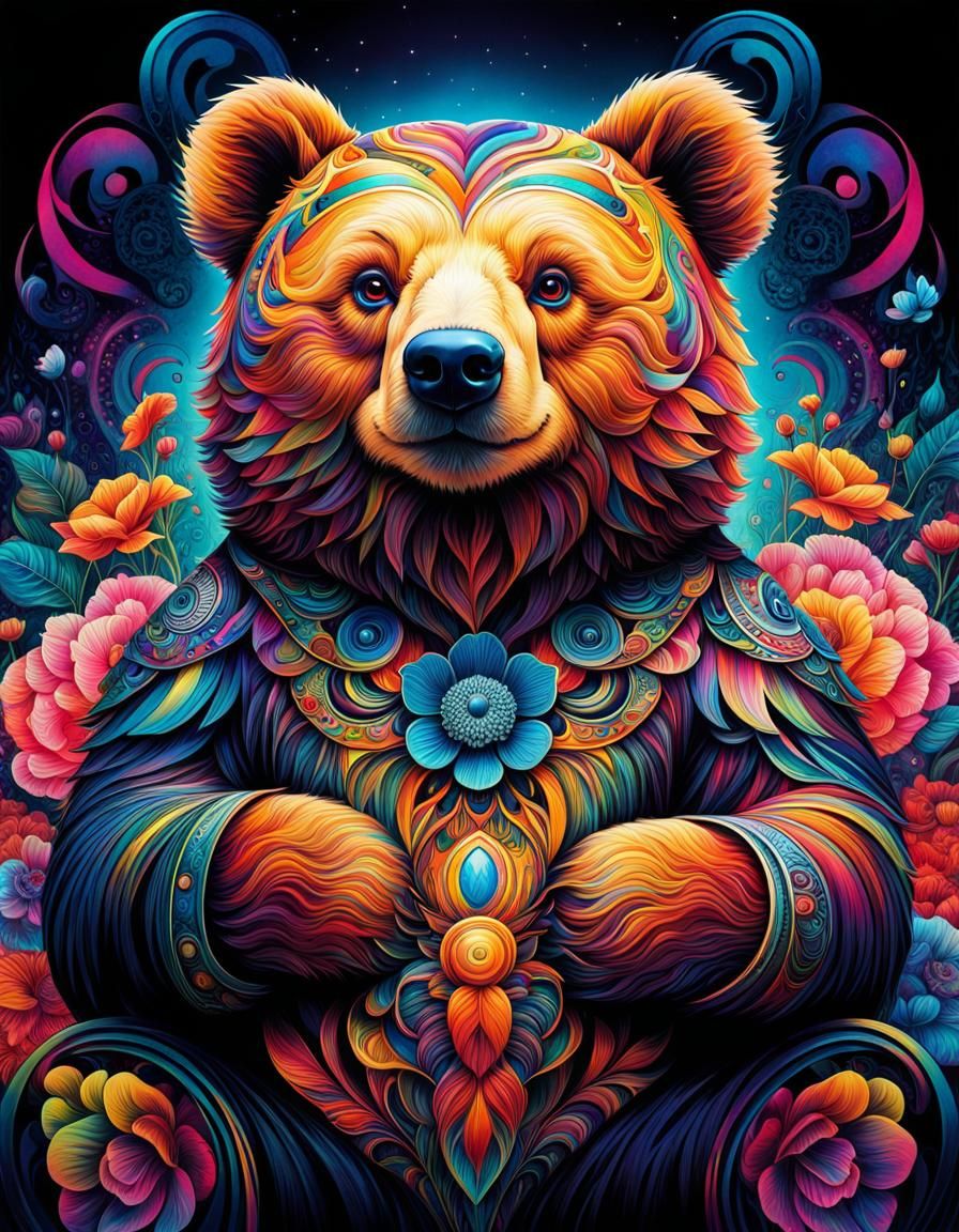 Psychedelic Cherished Teddies Bear in Detailed Ink Flow