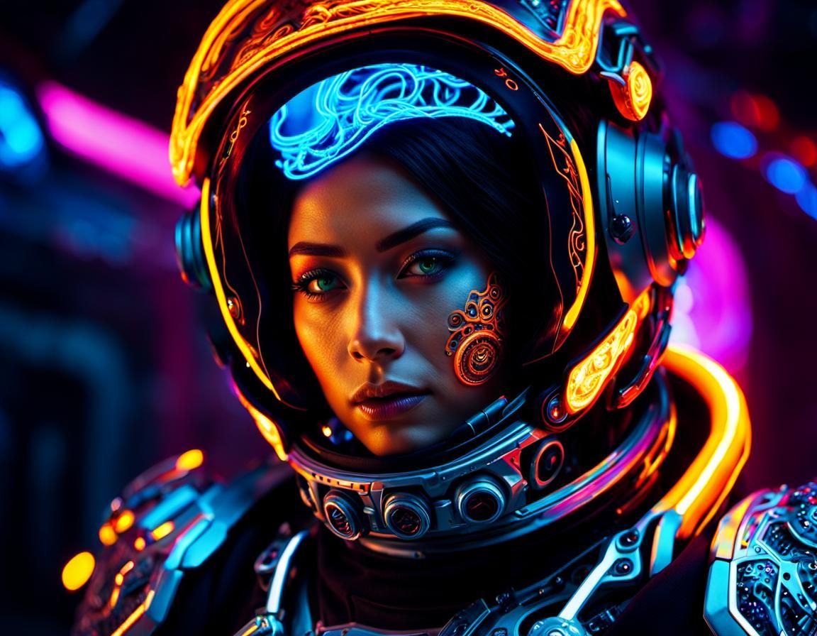 Cyberpunk Astronaut Portrait on Biomechanical Mount