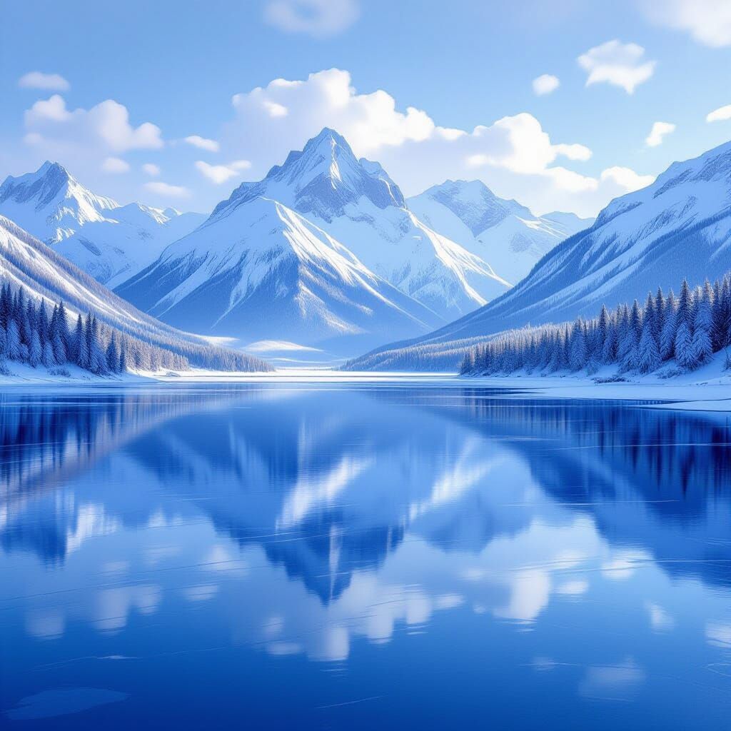 Breathtaking Russian Winter Mountains Reflected in Frozen La...
