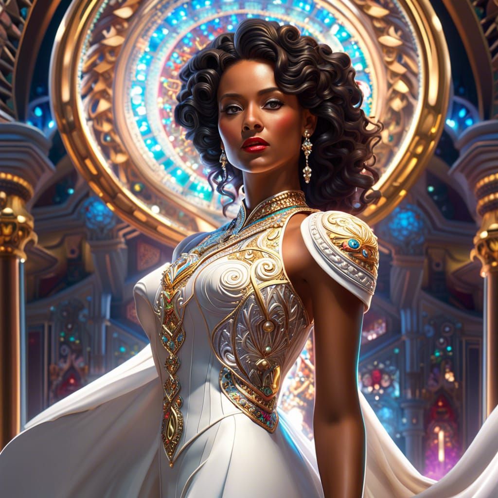 Hyperrealistic Portrait of Woman in White Dress