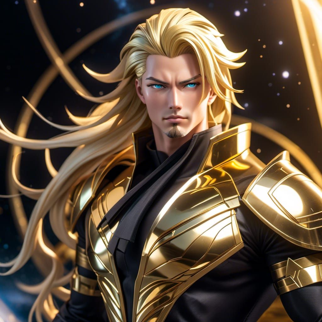 Nebula Portrait of Man with Gold and Black Outfit