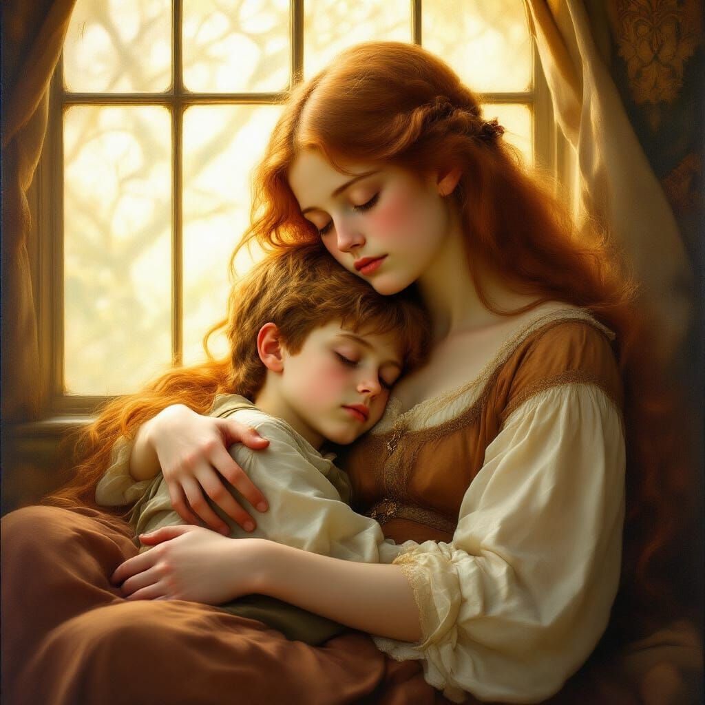 Tender Moment: Boy Rests on Woman's Lap