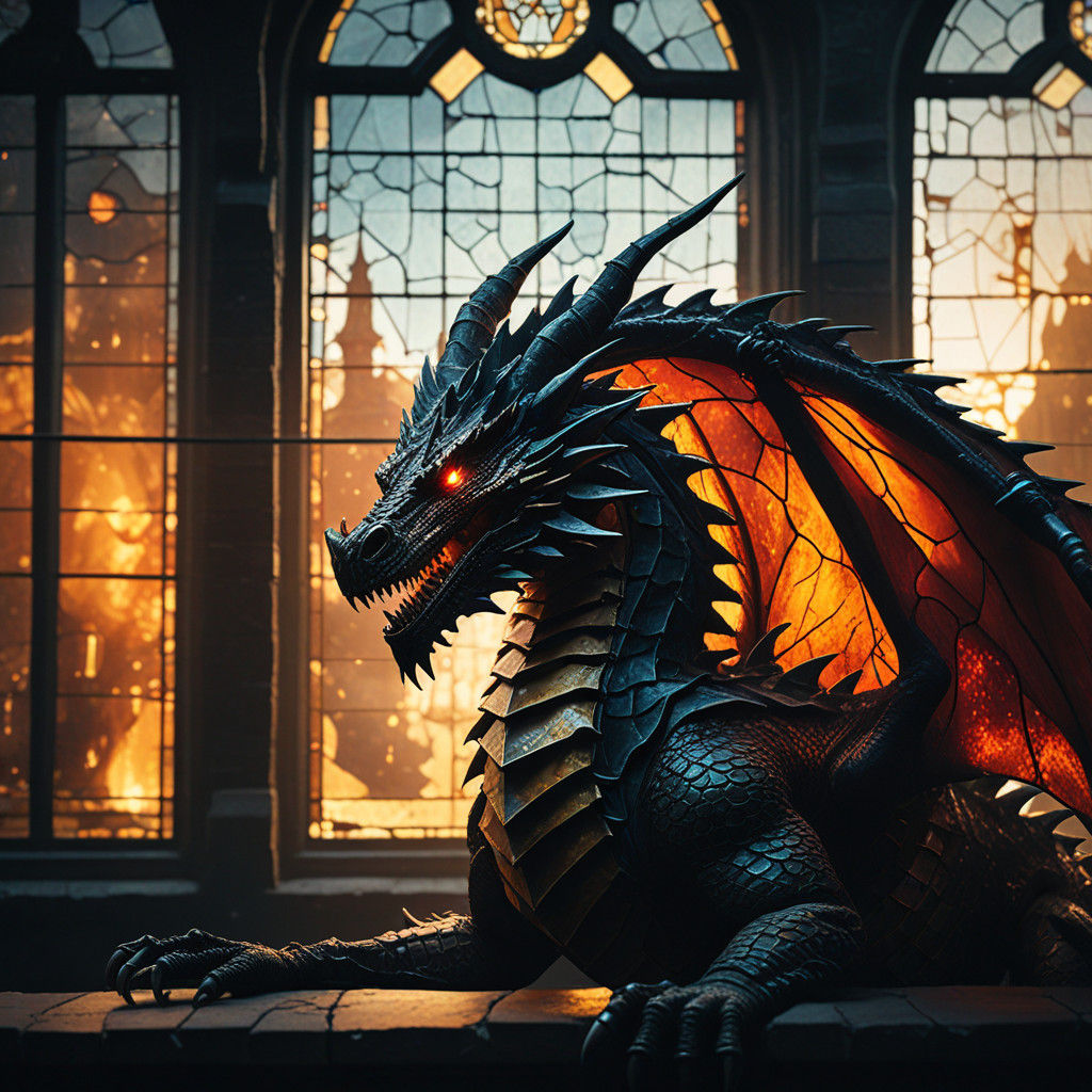 Dragon Shatters Castle Window in Cinematic 35mm Style