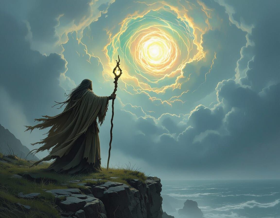 Celtic Druid Ritual Under a Turbulent Sky