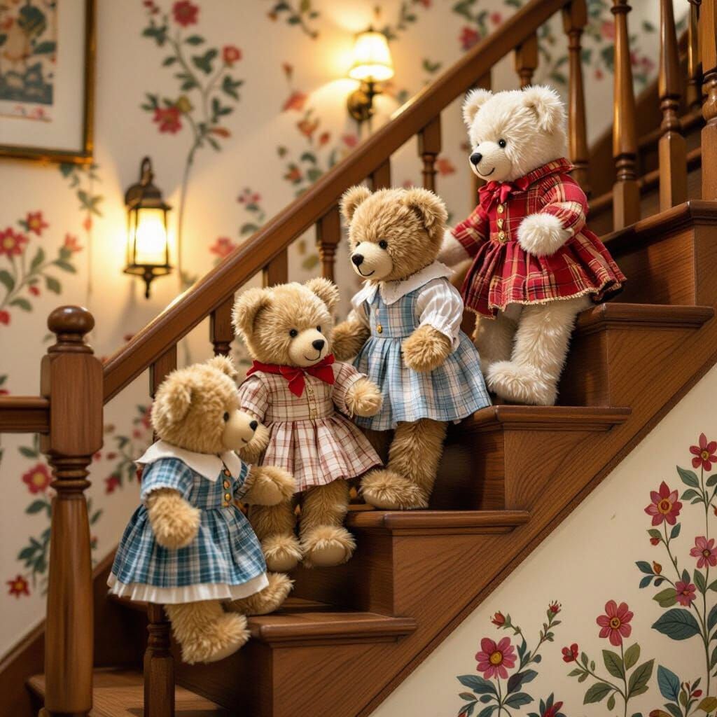 Teddy Bears' Whimsical Climb: A Storybook Scene