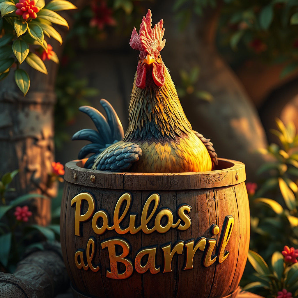 Whimsical Chicken in Barrel: Fantasy Matte Painting