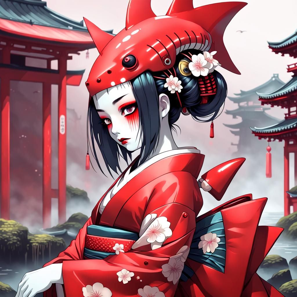 Shy Robot Geisha Shark in Collapsed Civilization