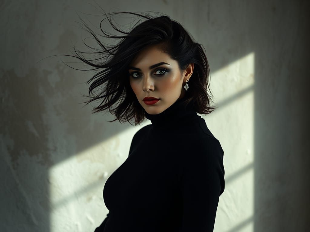 Cinematic Portrait of a Mysterious Woman in Studio Lighting