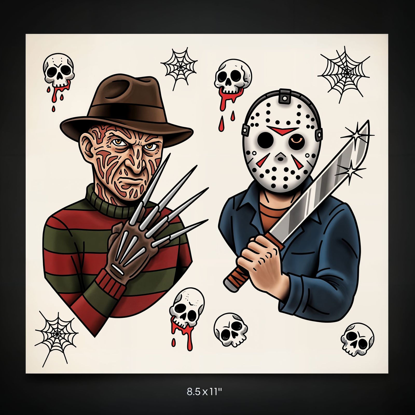 Freddy vs Jason: Classic Horror Flash Tattoo Sheet