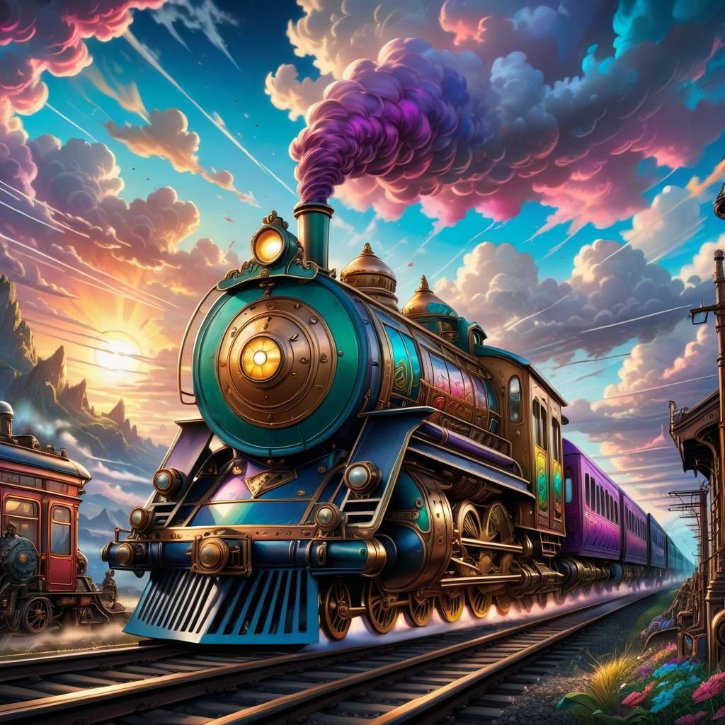 Steampunk train, dreamcore