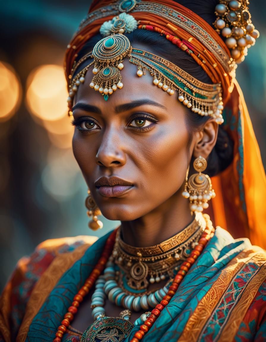 Emotional Portrait of Woman in Traditional Dress