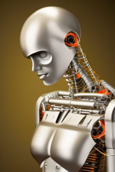 Mechanical Female Humanoid on Metal Throne