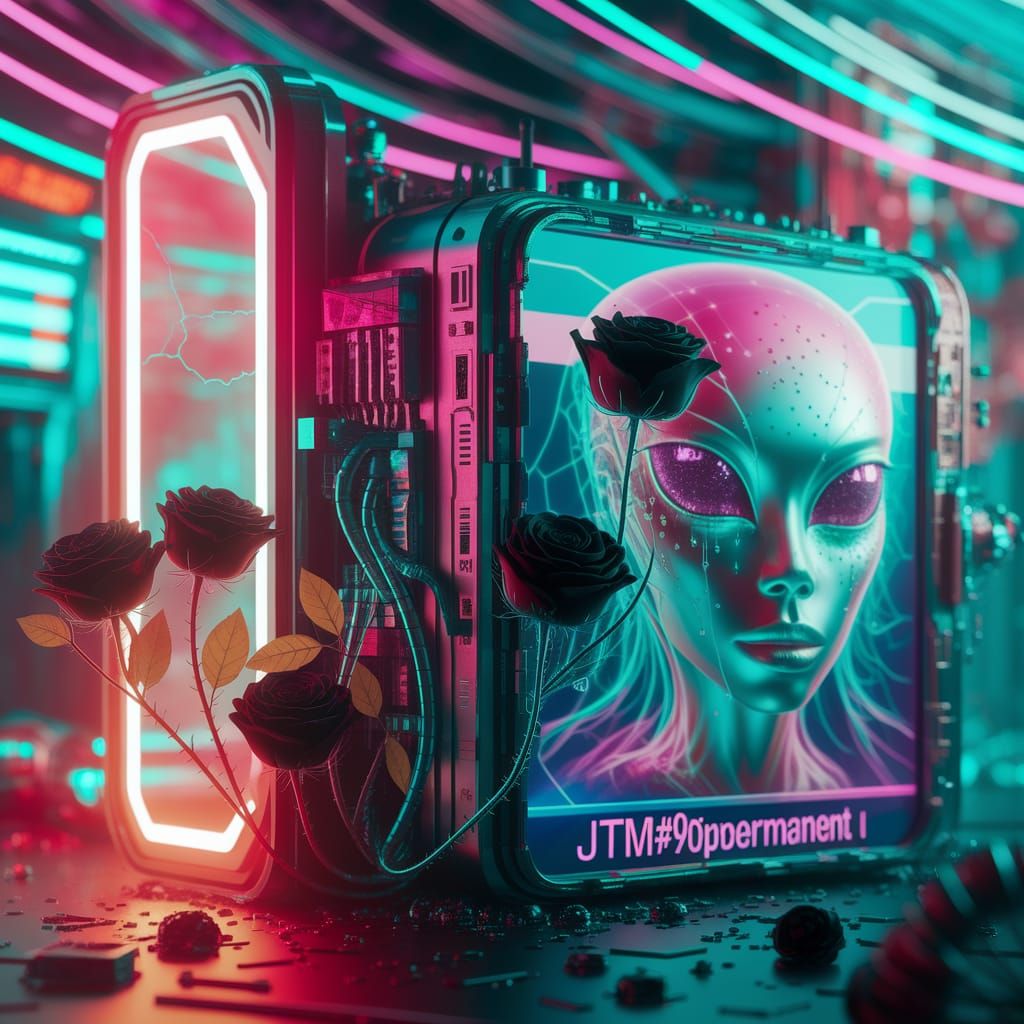 AI Core in Neon Junkyard, Cyberpunk Digital Art